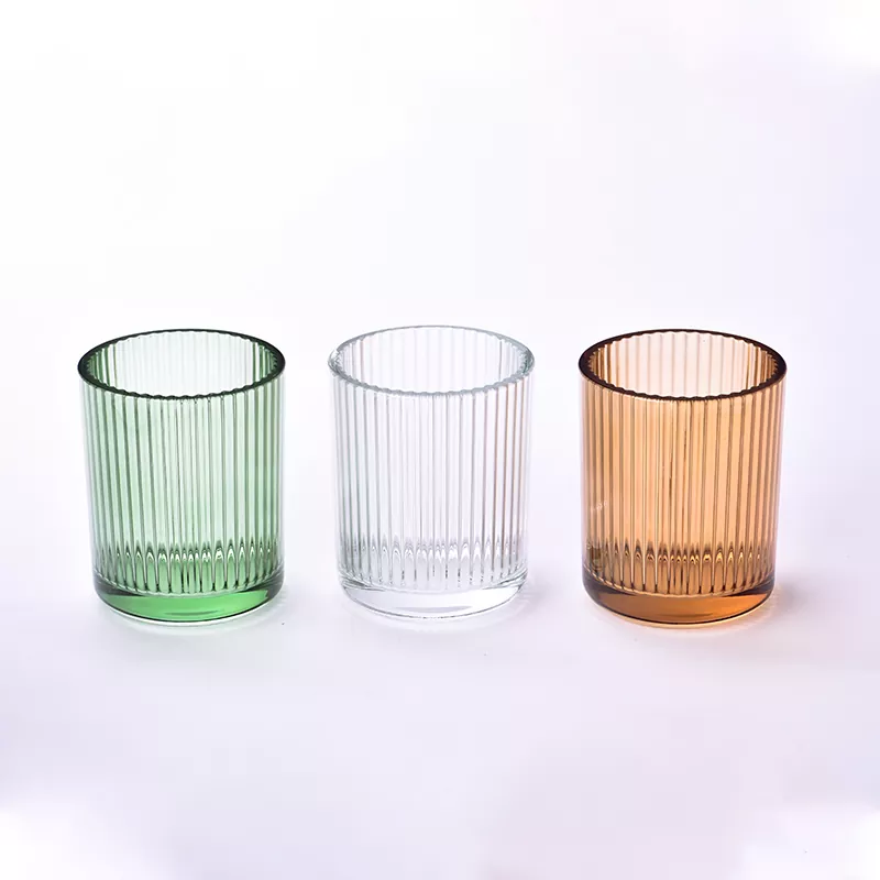 Portavelas de vidrio con rayas verticales de 12 oz