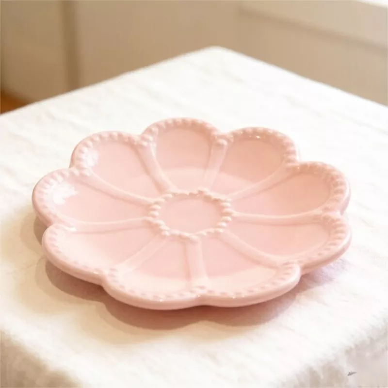 Bandeja decorativa de cerámica para joyería con flor rosa
