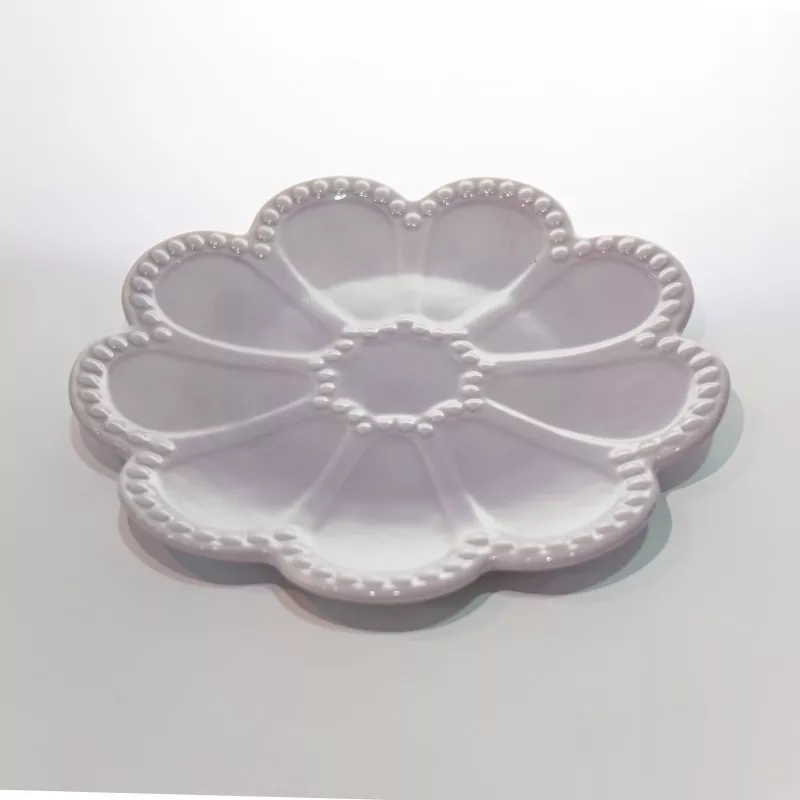 Bandeja decorativa de cerámica para joyería con flor morada