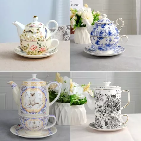 Juego de tazas de porcelana encantadas con tetera